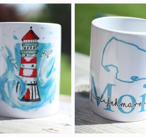 Fehmarn Tasse Leuchtturm Moin