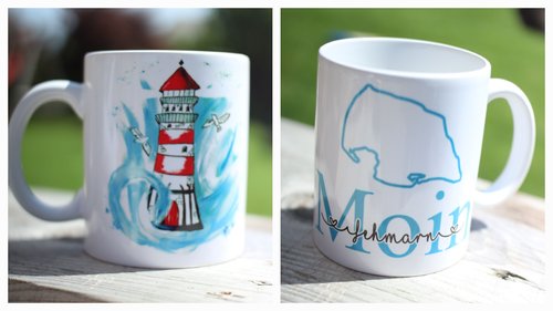 Fehmarn Tasse Leuchtturm Moin