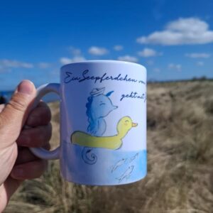 Tasse Fehmarn Möwe Badekappe Seepferdchen